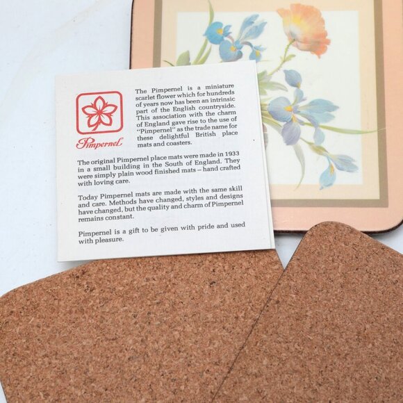 Vintage Pimpernel Acrylic Cork Coasters Peach Pastel Floral Made in England x 6 - Picture 8 of 10